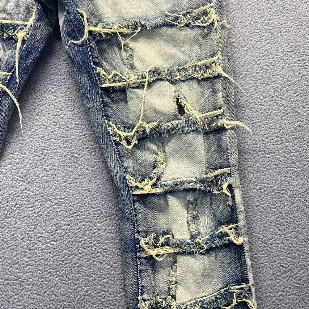 SPARK PREMIUM 29X38 Stretch Ripped Distressed Flare‎ Fit Stacked Denim Jeans